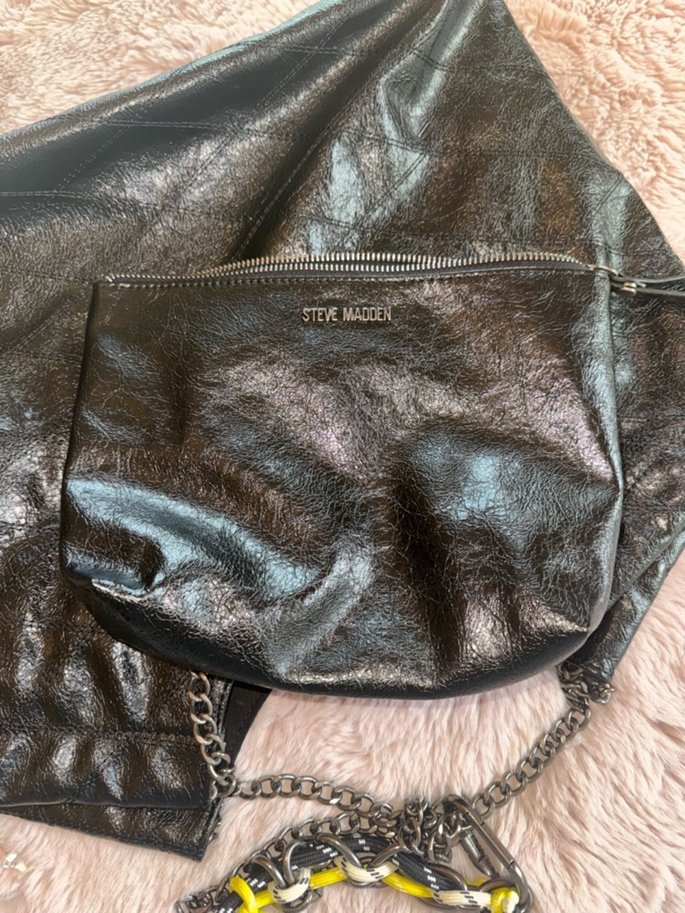 Steve Madden Crushed Leather-like Shoulder Tote with Removable Pouch - Picture 8 of 9